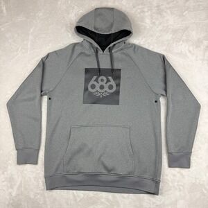 686 Hoodie Mens Large Gray DWR Logo Graphic Sweatshirt Ski Snowboard Skater EUC